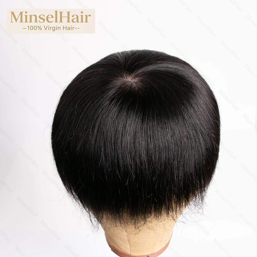 Topper per capelli umani neri naturali 1B Mono + centro base in seta I capelli vergini possono essere decolorati a # 27 può essere riscaldato