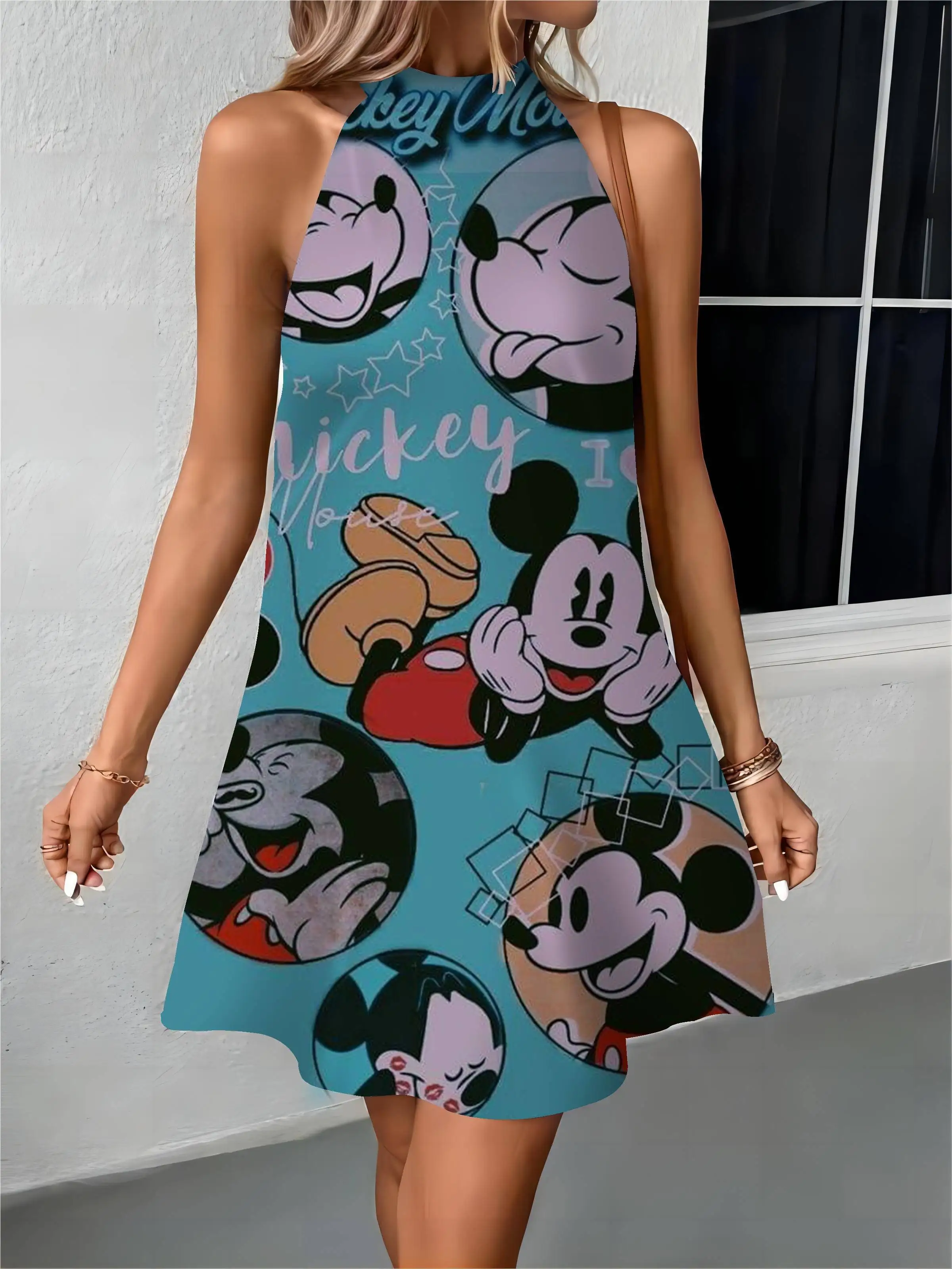 Apron Sexy Dresses Minnie Mouse Women's Dress Off Shoulder Mickey Bow Knot Disney Womens Fashion Summer 2024 Elegant Party Midi