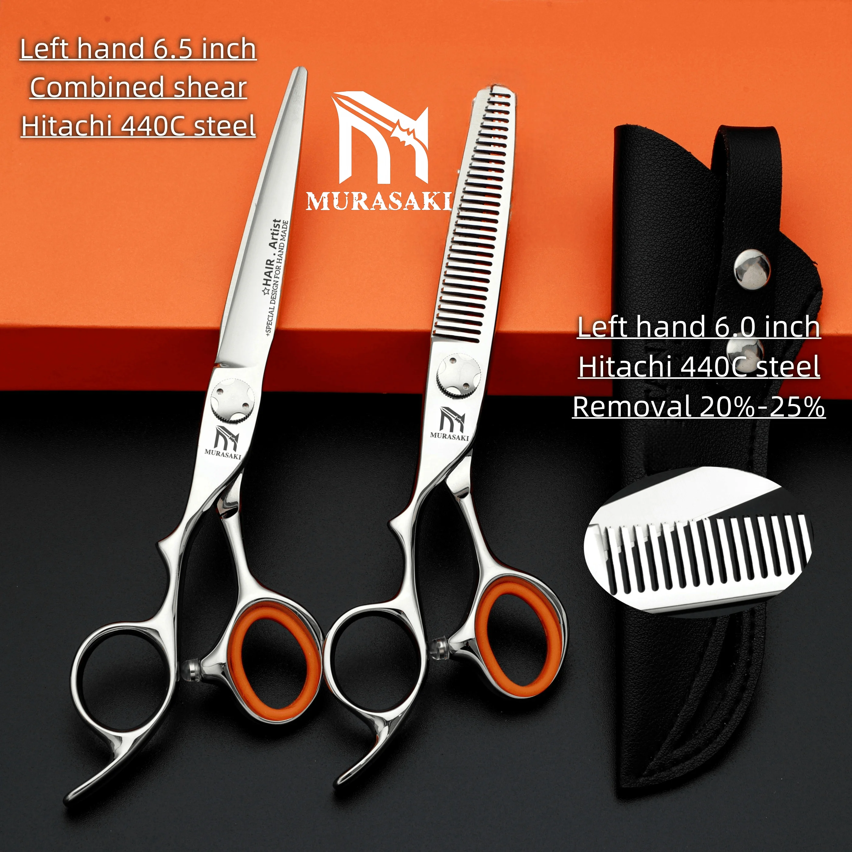 Professional Left Hand Barber Scissors，Set of 6-6.5-6.8 Inches Hairdressing Scissors，Hitachi 440C Steel Barbershop Accessories
