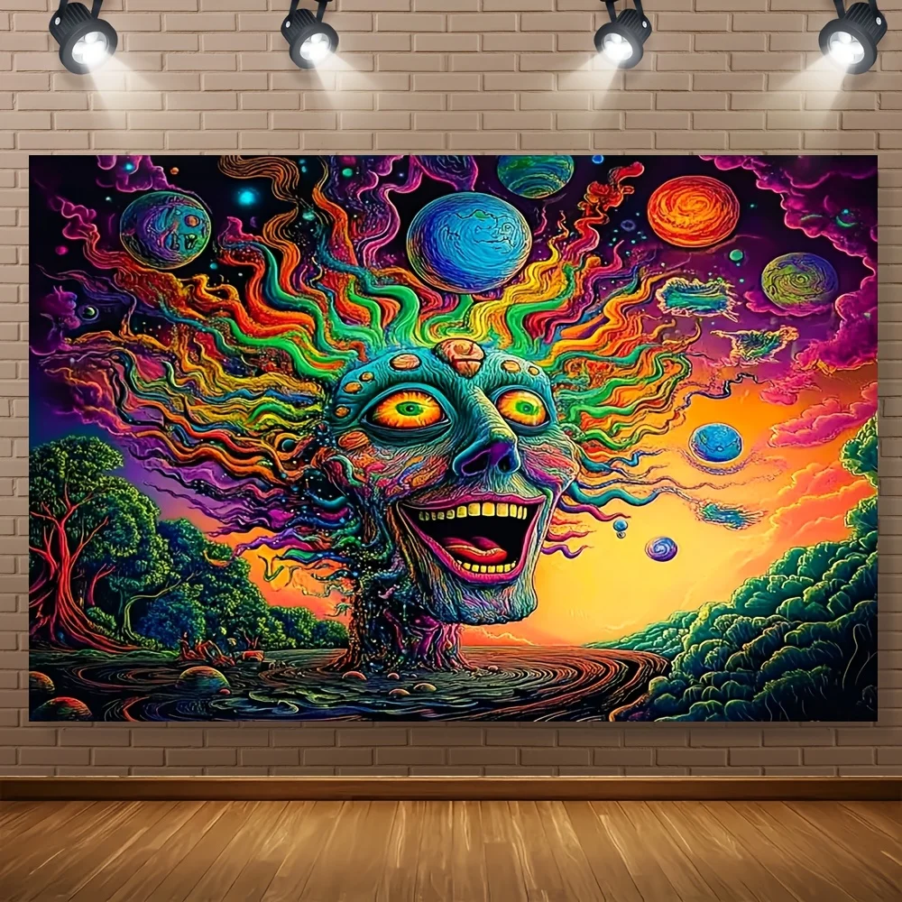 Bohemian Psychedelic Tapestry Wall Hanging Art Cosmic Galaxy Boho Hippie Living Room Decor Retro Abstract Poster Print Vibrant