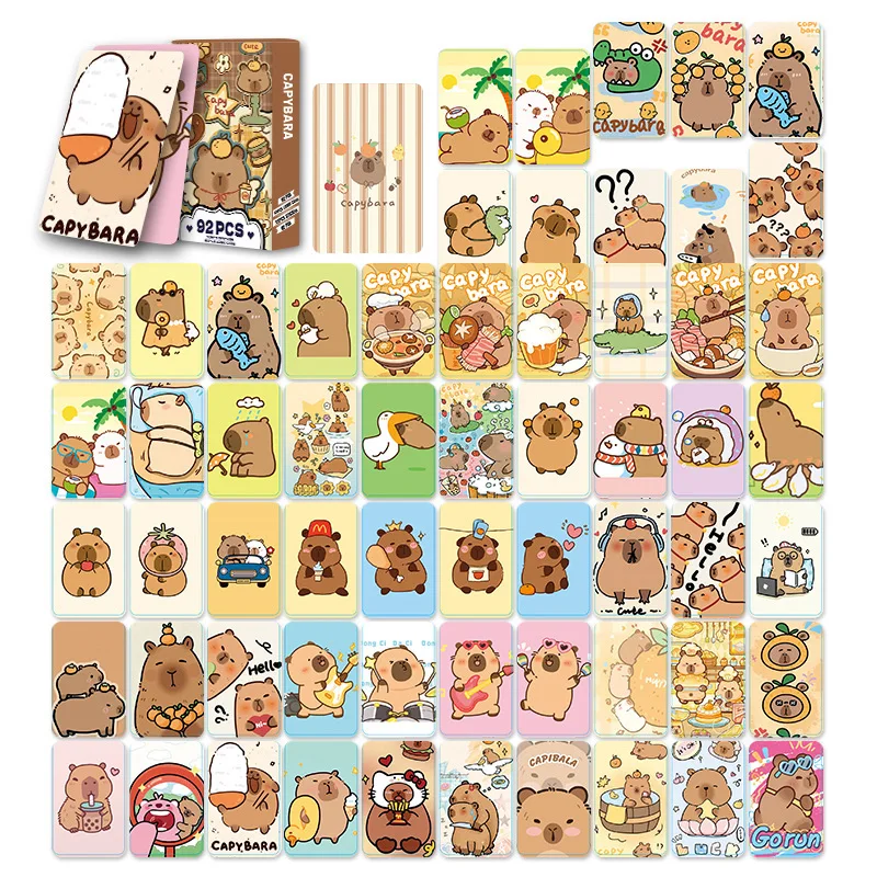 92Pcs Kawaii Double-sided Capybara Photocards Cartoon Capybara Glitter Lomo Cards Kids Gift HD Collection Cards