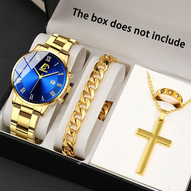 Fashion Mens Gold Stainless Steel Watches Luxury Minimalist Quartz Wrist Watch Men Business Casual Calendar Watch Reloj Hombre