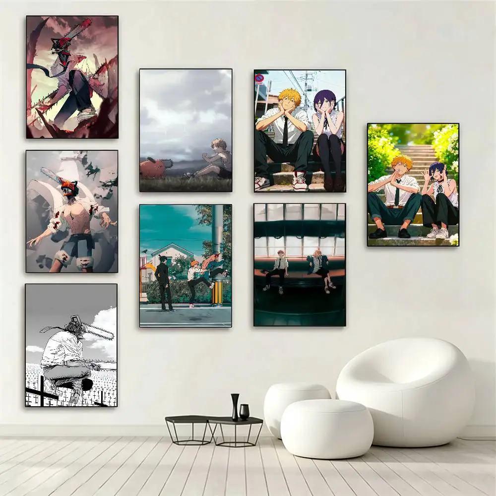 Anime C-Chainsaw Man  Poster Waterproof Wall Art Sticker For Bar Living Room Vintage Decor High Quality Print Gift