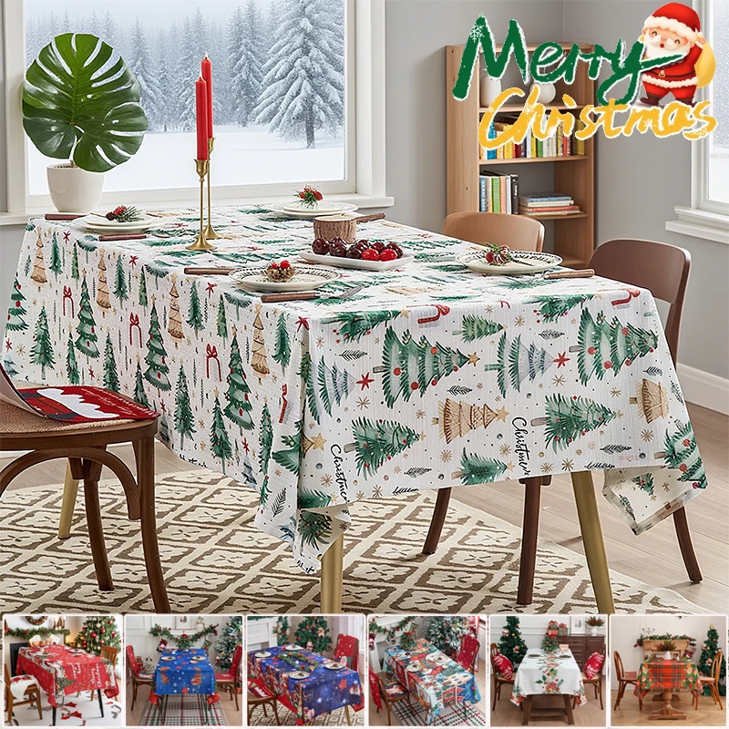 

1PC Christmas Themed Tablecloth Soft and Skin-friendly Reusable Rectangle Tablecloth for Holiday Party Xmas New Year Decorations