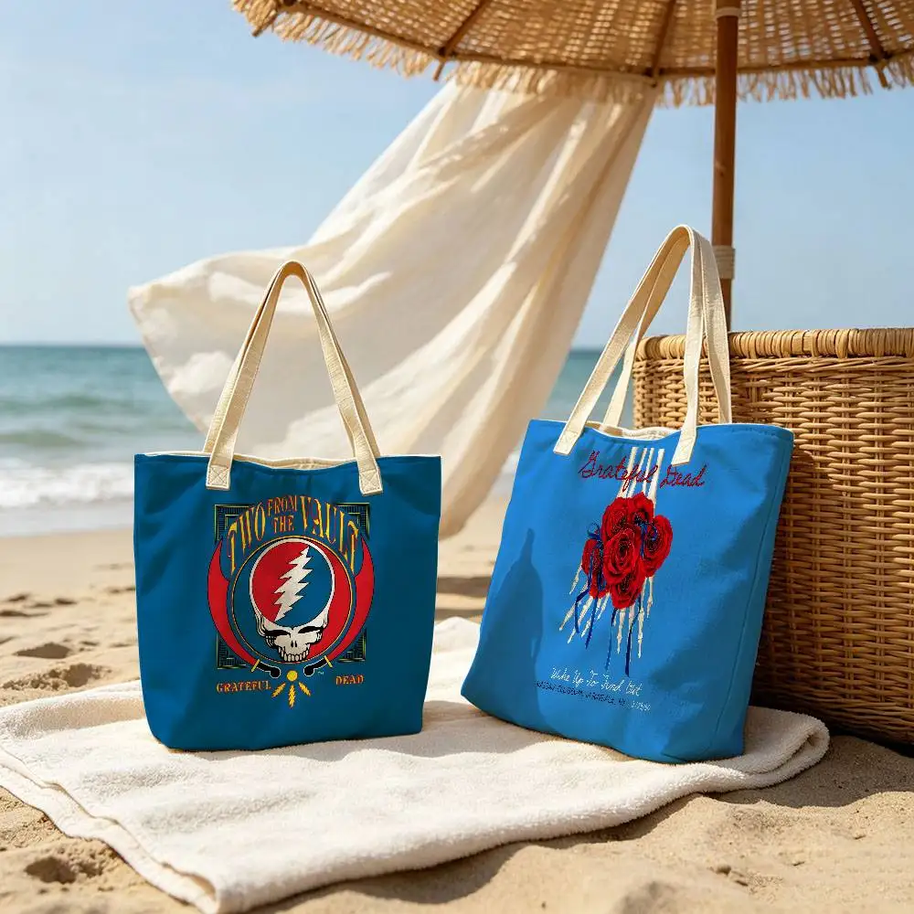 G-Grateful D-Dead Band Storage Bags Reusable Canvas Tote Suitable for School Class Commuting Shopping as Gifts