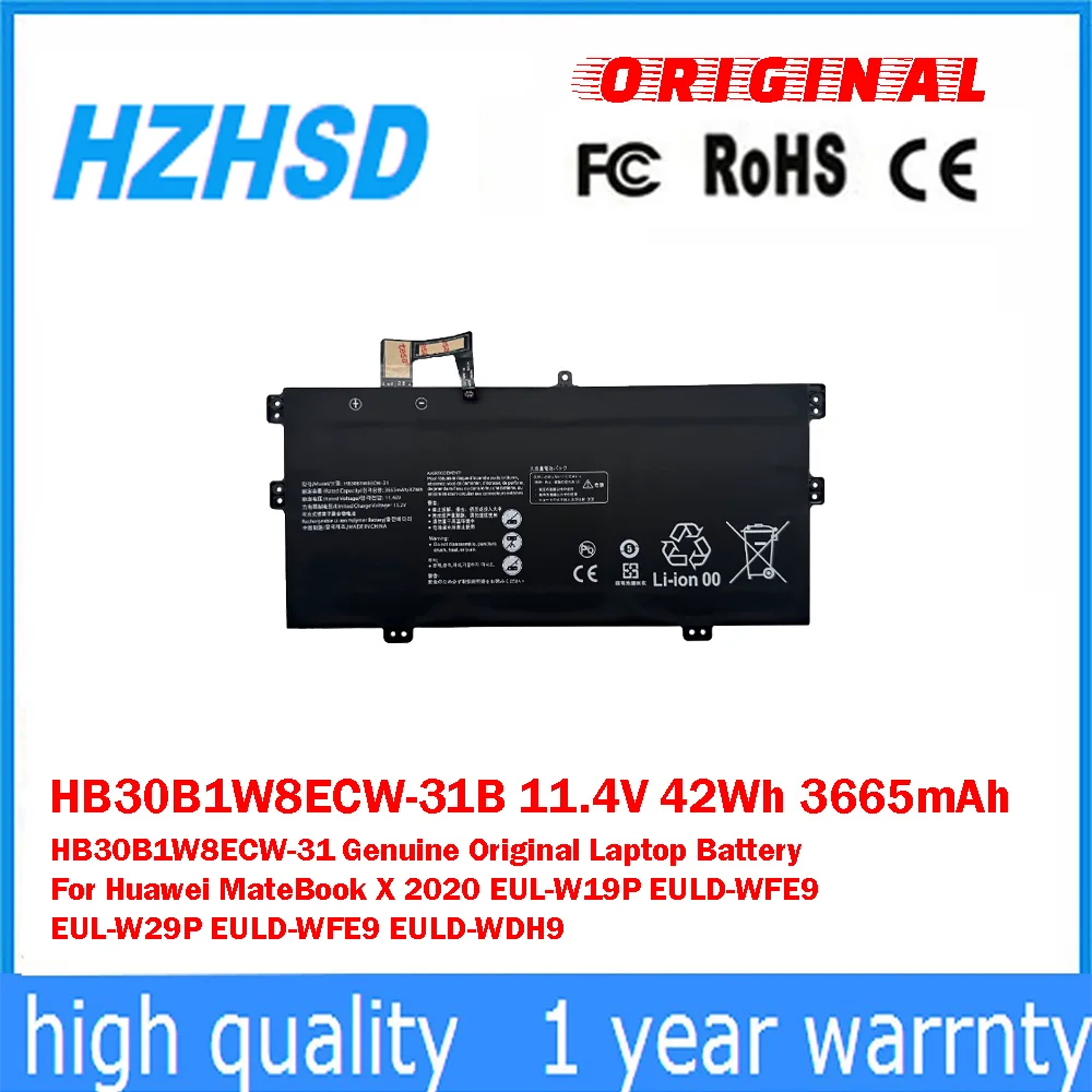 

HB30B1W8ECW-31B 11,4 В 42 Втч 3665 мАч HB30B1W8ECW-31 Оригинальный аккумулятор для ноутбука Huawei MateBook X 2020 EUL-W19P EULD-WFE9