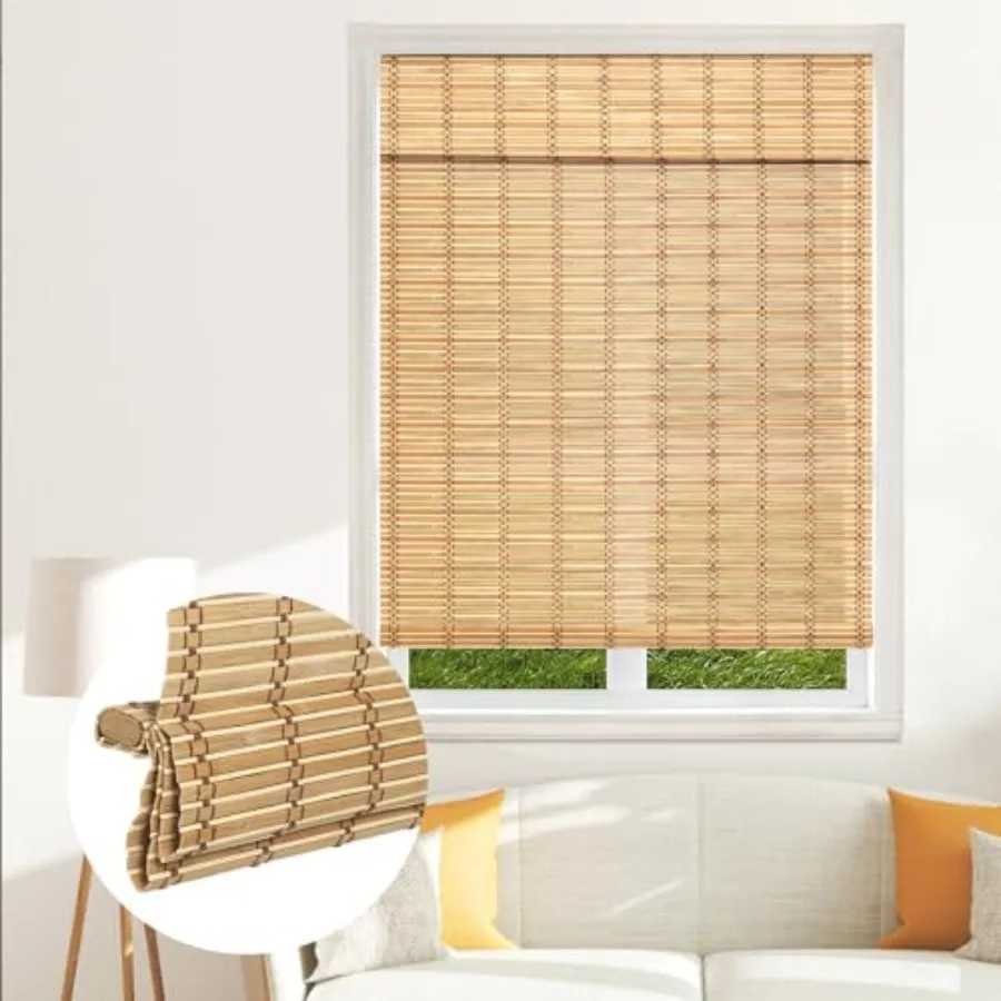 

Cordless Bamboo Blinds Shades, Light Filtering Bamboo Roller Shades Roman Blind Shade, Roll Up Blind for Windows, Easy to Insta
