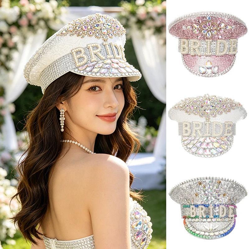 

Роскошная темно-синяя шляпа невесты со стразами, модные аксессуары для девичника, женская кепка, подарки для подруг, свадебный костюмный аксессуар