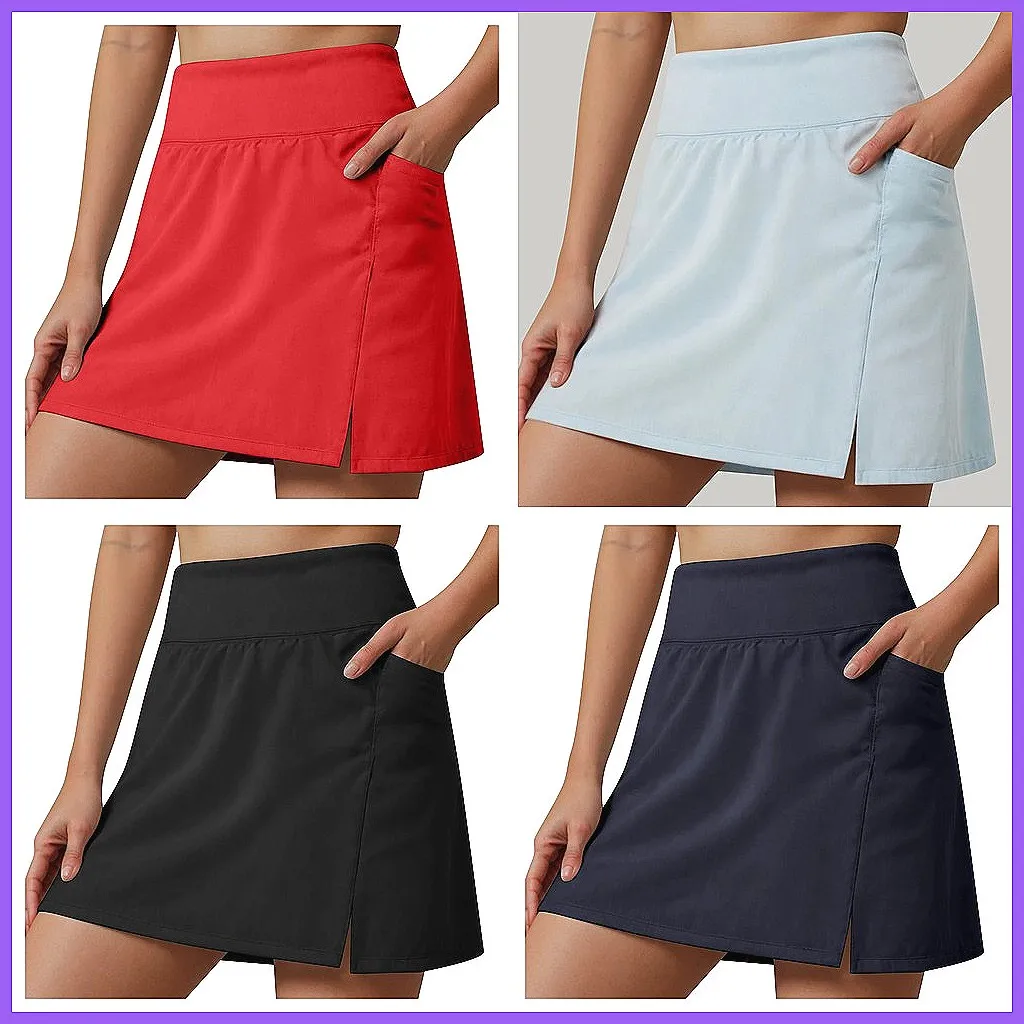 

Women's Solid Color Stretch Yoga Skirt with Pockets - Loose Fit Pleated Tube Skirt