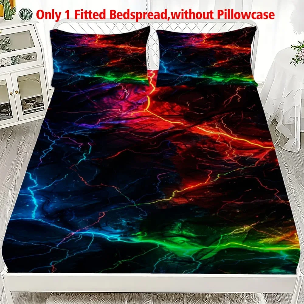 1pc Colorful Lightning Thunder Storm Fitted Sheet Deep Pocket Elastic Mattress Cover Single Double Queen King Bedroom Decor