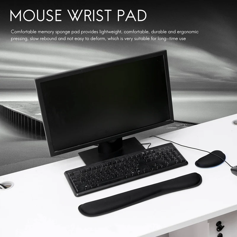 Gel Memory Foam Set Keyboard Wrist Rest Pad, Mouse Wrist Cushion Support For Office, Lightweight,Black