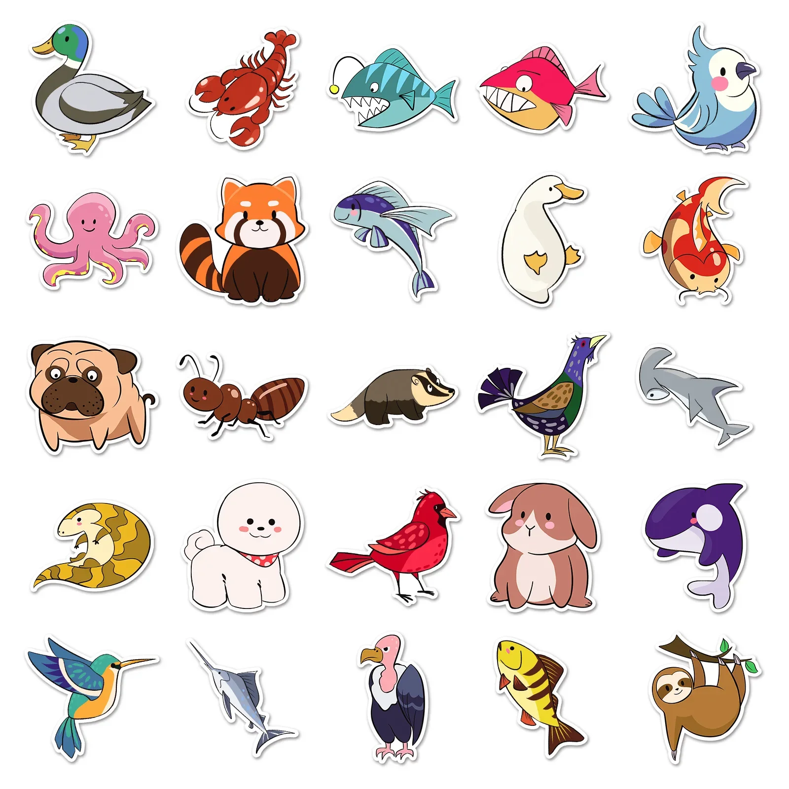 50PCS Simple Drawing Animal Stickers Cartoon Cute Stationery Stickers IPad Computer Luggage Guitar Wall Sticker Decoration