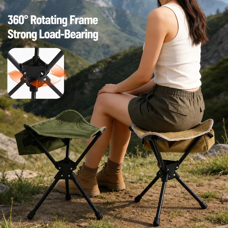 360° Swivel Folding Tripod Stool Portable Outdoor Mazar Chair for Mountaineering Hiking Fishing Barbecue Picnic and Art