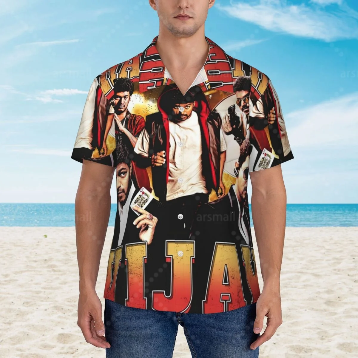 

Vijay Graphic Print Hawaiian Shirt Men Short Sleeve Casual Floral Print Beach Shirt Summer Vacation Shirt