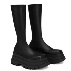 Winter Women Knight High Boots Fashion Back Zippers Ladies Elegant Platform Flats Long Booties Short Plush Women's Footwear