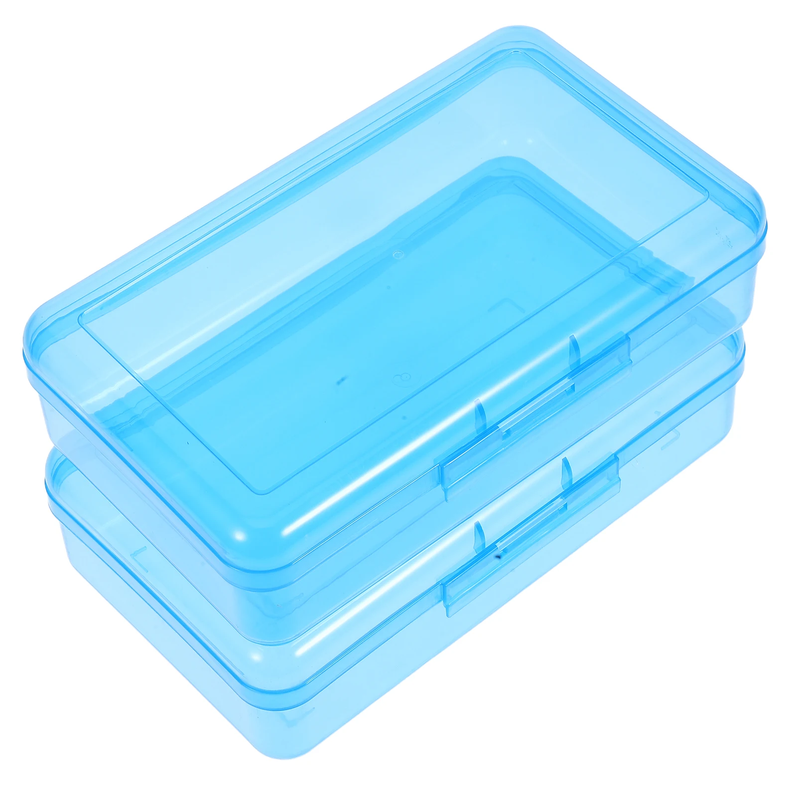 

2 Pcs Plastic Pencil Case Large Capacity Colored Pencils Container Blue Hard Rectangular Durable Material Students Office