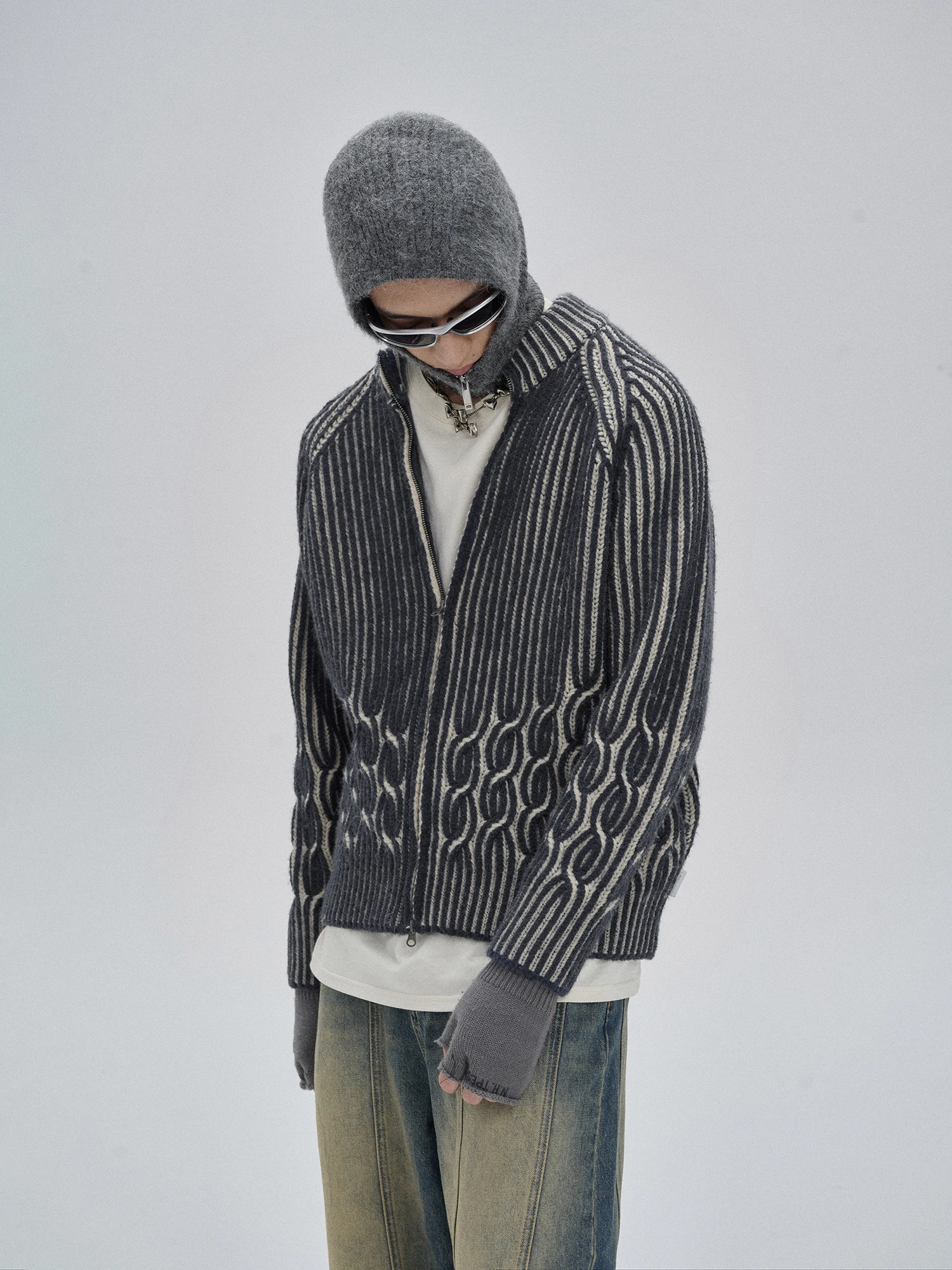 

UNDEMPT 24AW Autumn/Winter High-Neck 2-Way Zipper Retreat Knit Cardigan Top Japanese retro laid-back street style