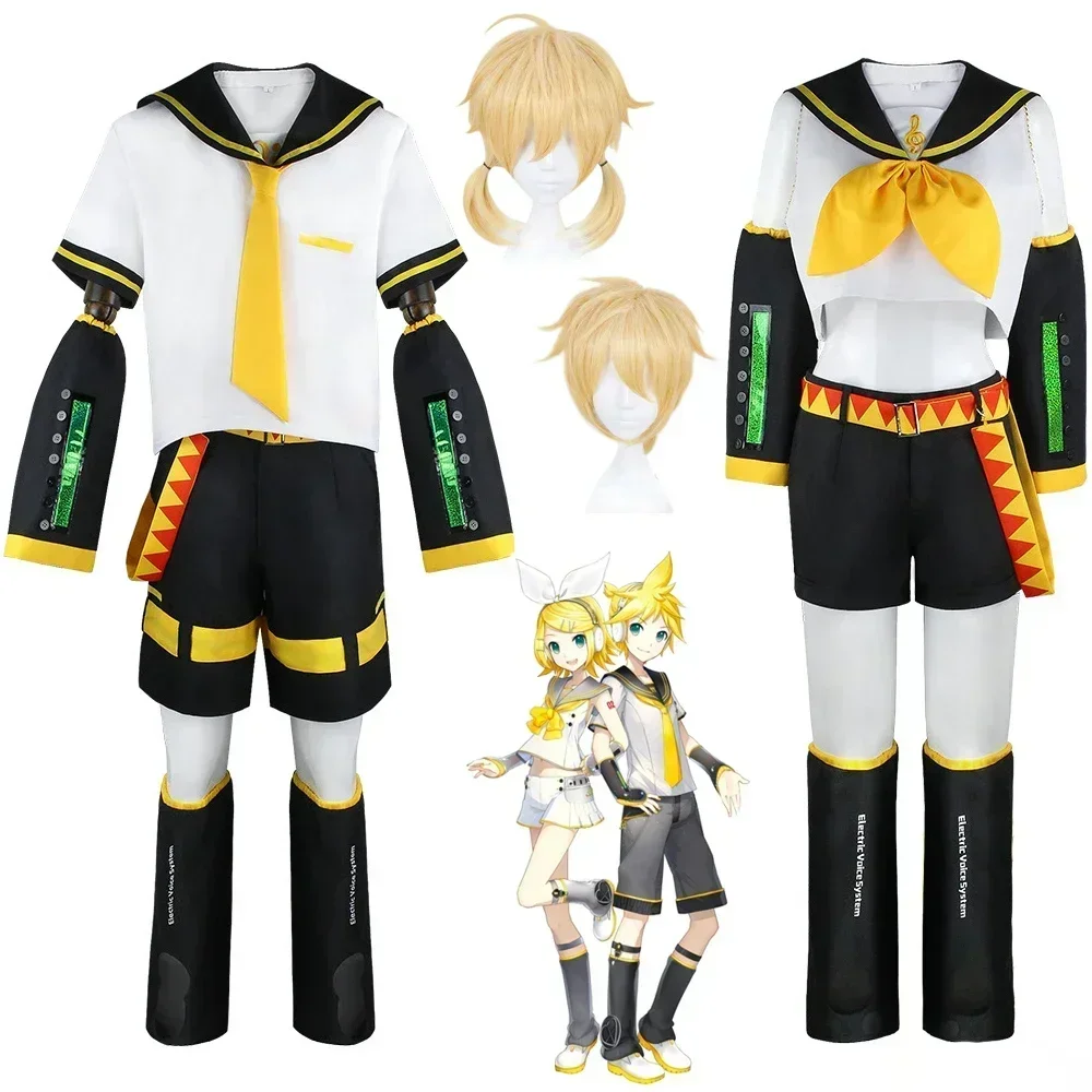 

Аниме Kagamine Brother Sister Rin Len, униформа, костюмы для косплея, вечерние костюмы на Хэллоуин, желтые парики, подарки, топы, брюки, одежда