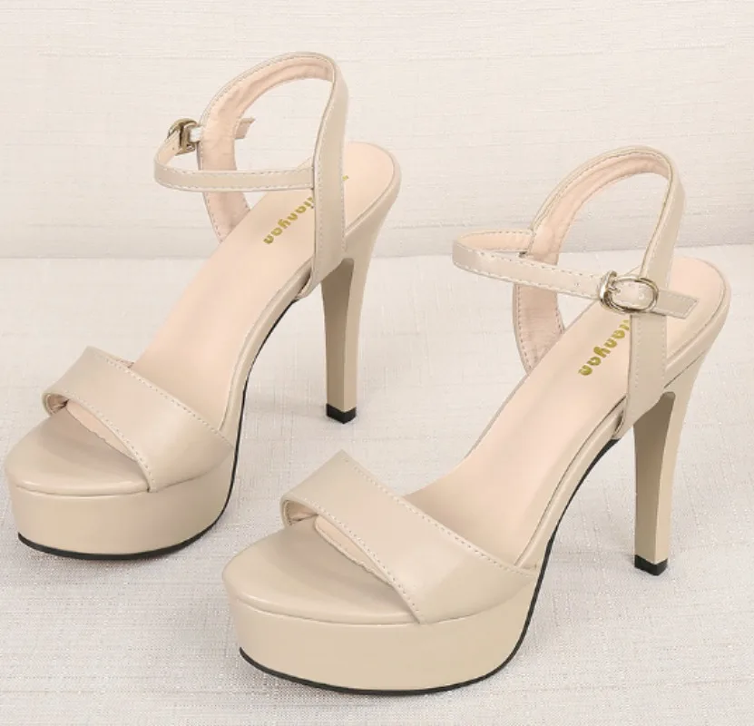 Summer Women Sandals Platform Party PU Patent Leather 11.5CM Thin Heels Summer Buckle Strap One Character Strip Women Shoes
