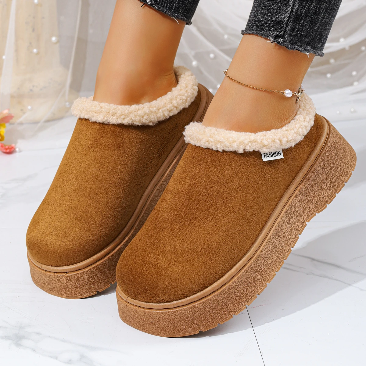 Women Snow Boots Solid Color Platform Ankle Boots 2025 Winter New Woman Round Toe Slip on Soft Warm Shoes Women Zapatos De Mujer