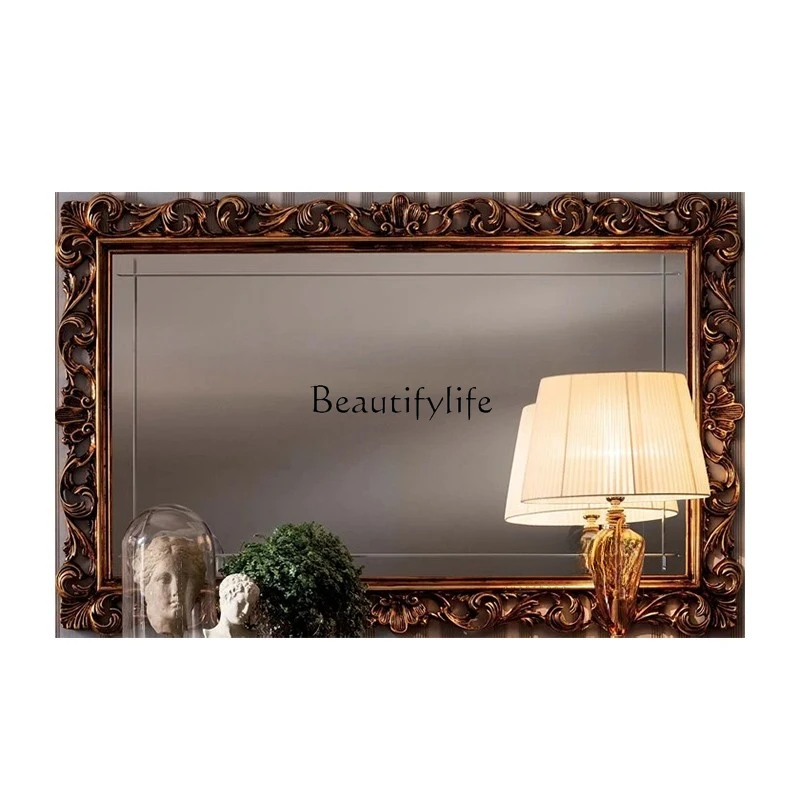 European retro fireplace mirror wall-mounted French Nordic porch carved vanity mirror