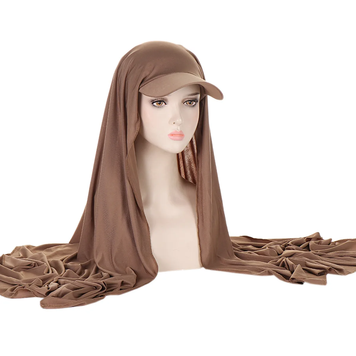 Cross-border New Arrival Cap Brim Pure Color Women's Scarf Hat Middle East Versatile Pull-on Scarf Muslim Headscarf Hat