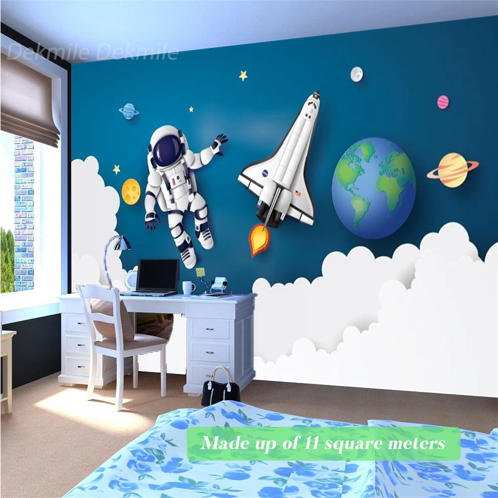 Universe Wallpaper Murals For Children Room Bedroom Astronaut Rocket Planet TV Background Wall Baby Nursery Kindergarten Decor