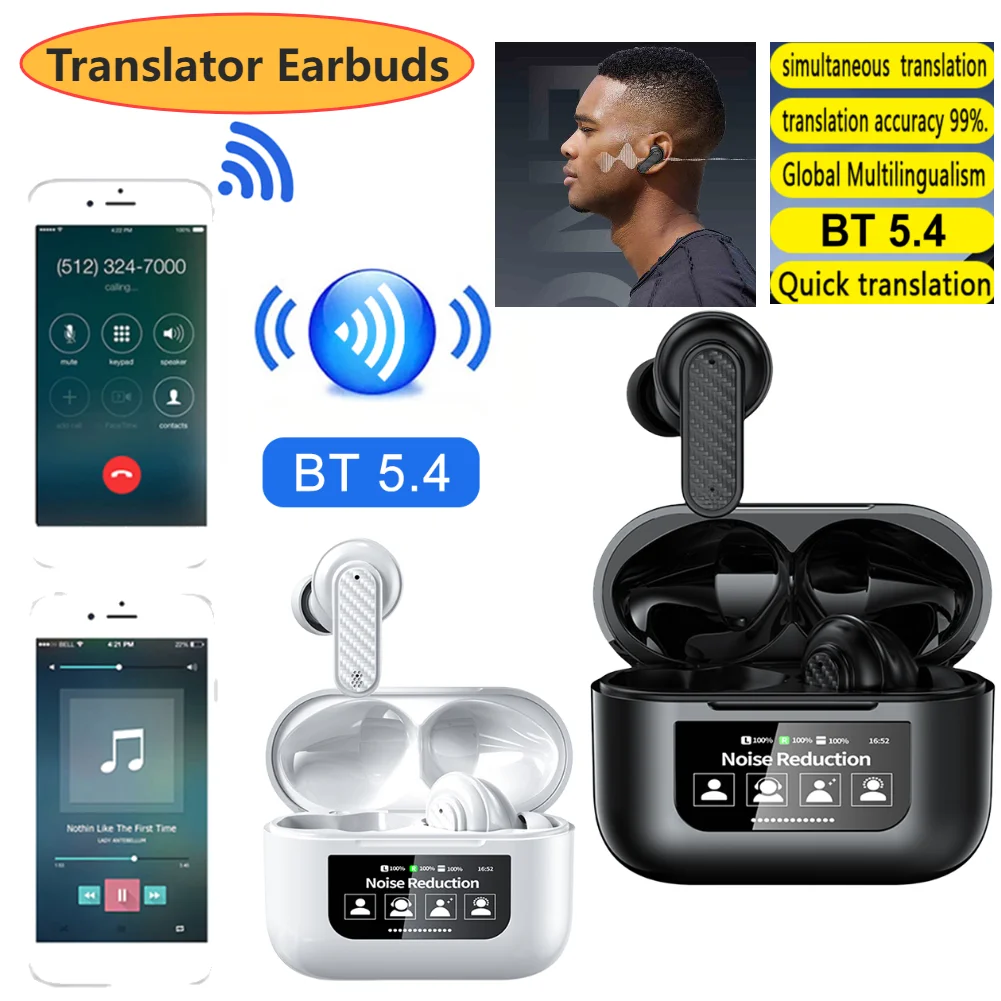 AI Real-time Language Translation Device Earphones Wireless BT Translation Earbuds for Travel Learning AI Translator Headphones