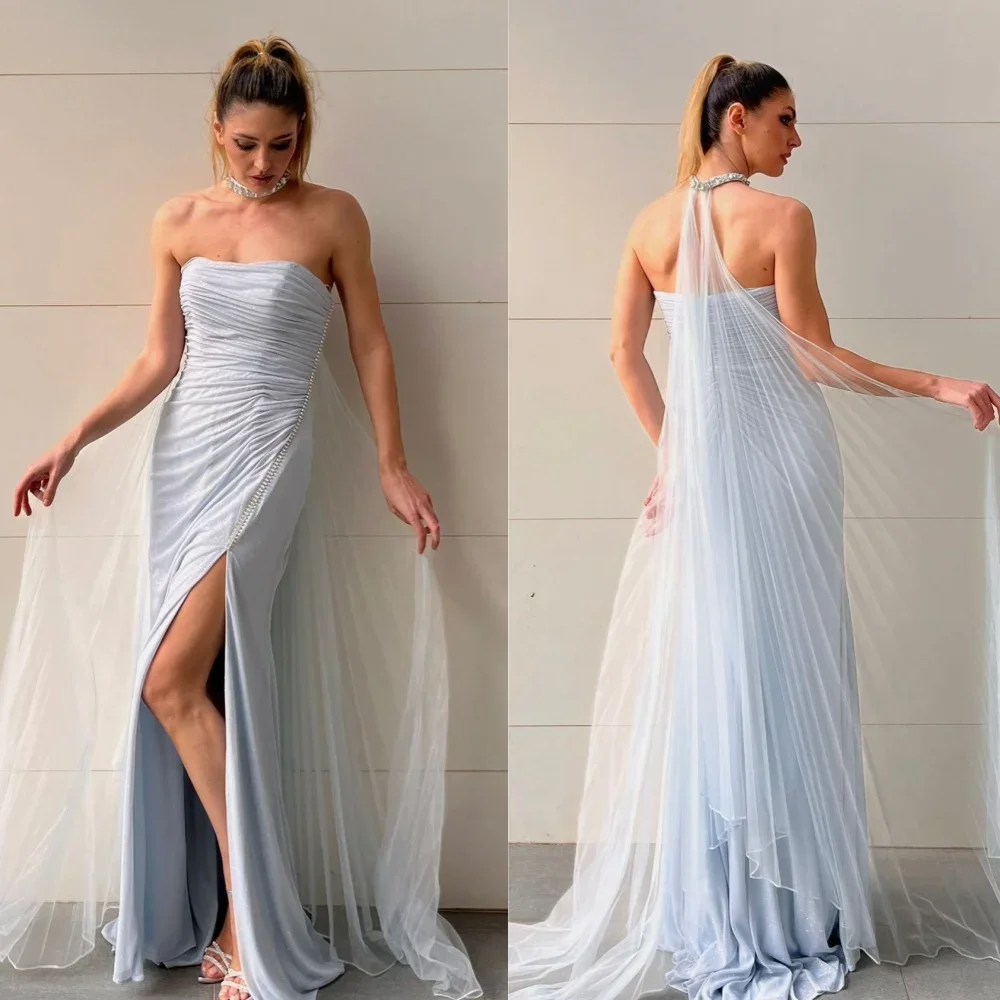 

Customized Jersey Sequined Ruched Christmas A-line Strapless Bespoke Occasion Gown Long Dresses