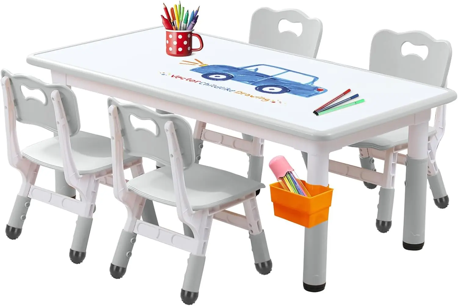 

Kids Table and Chair, Toddler Table and Chair Set, Adjustable Kids Table, Non-Slip Table Legs&Organizer, Graffiti Desktop, Suita