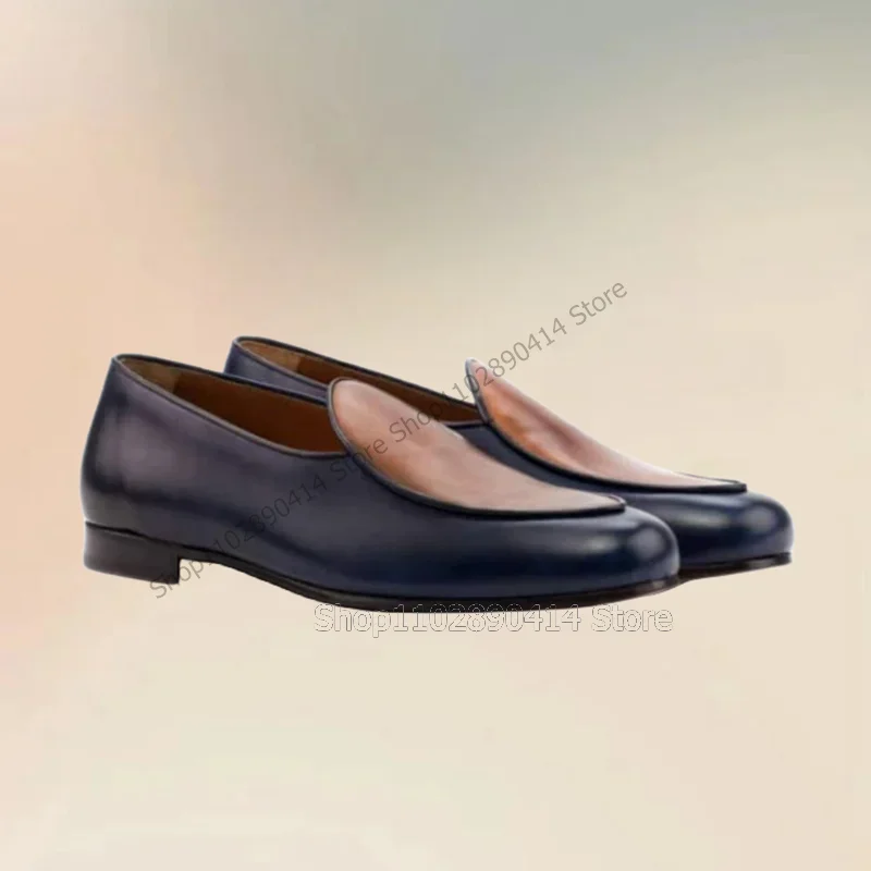

Blue Brown Patchwork Low Top Penny Loafers Fashion Slip On Men Shoes Luxurious Handcraft Party Office Banquet Men Causal Shoes