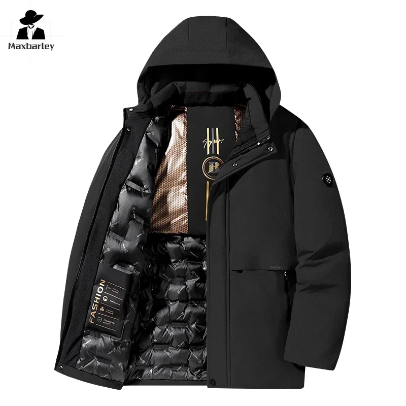 Winter herren Jacke Luxus Business Dicke Winddicht Warme Parka Männer Hohe Qualität Drei-proof Stoff Wasserdicht Mit Kapuze Baumwolle mantel