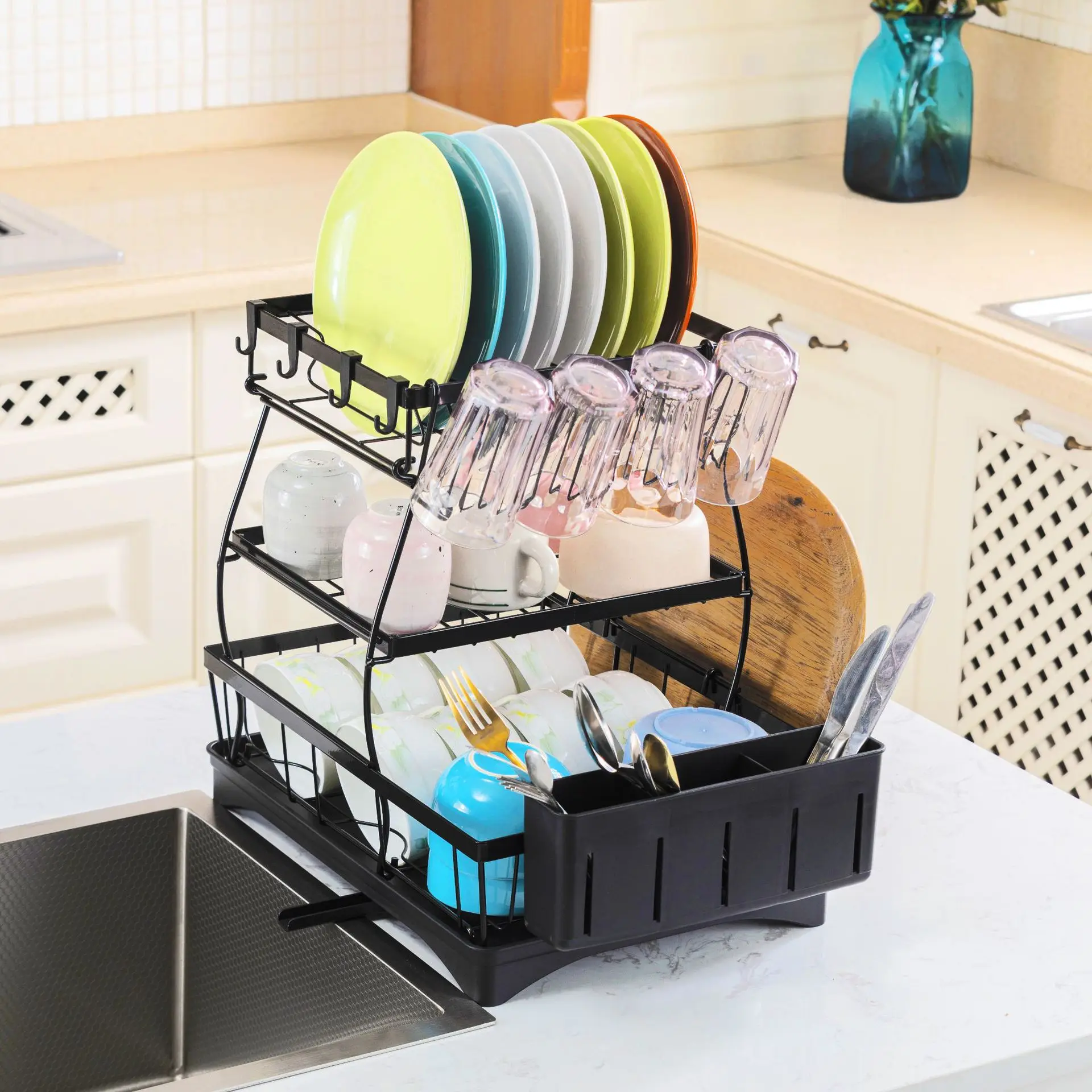 

Dismountable utensil Drain Rack, Detachable Table Top Storage Bowl Rack