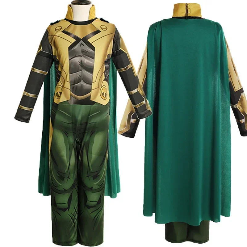 

New 2025 Loki Cosplay Costume Unisex Kids Boys Girls Superhero Role Play Jumpsuit Cloak Halloween Party Gifts