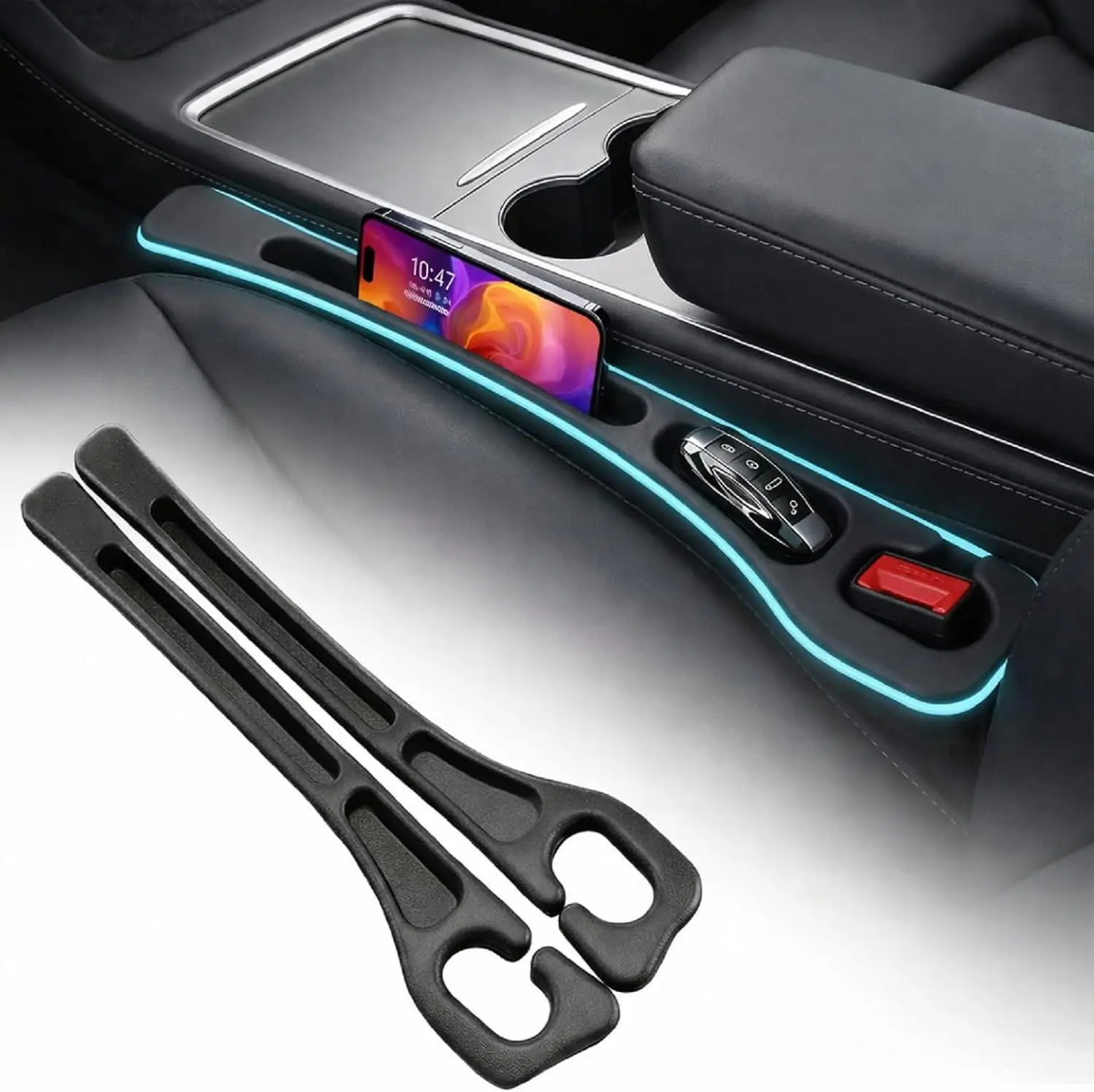 

Seat Gap Filler 2 Pack, Car Seat Gap Plug with Storage Slot for Phone & Keys, High-Density Elastic