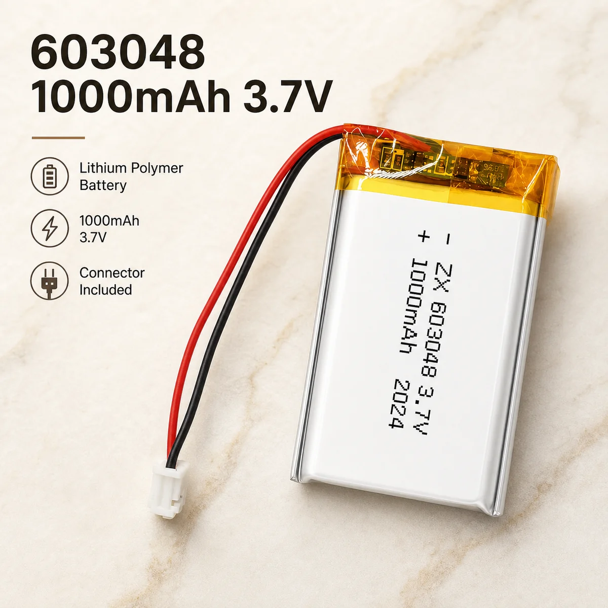 LiPo Rechargeable Battery 603048 603050 3.7V 1000mAh Lithium Polymer Cell for LED Emergency Light Smart Audio Beauty Meter