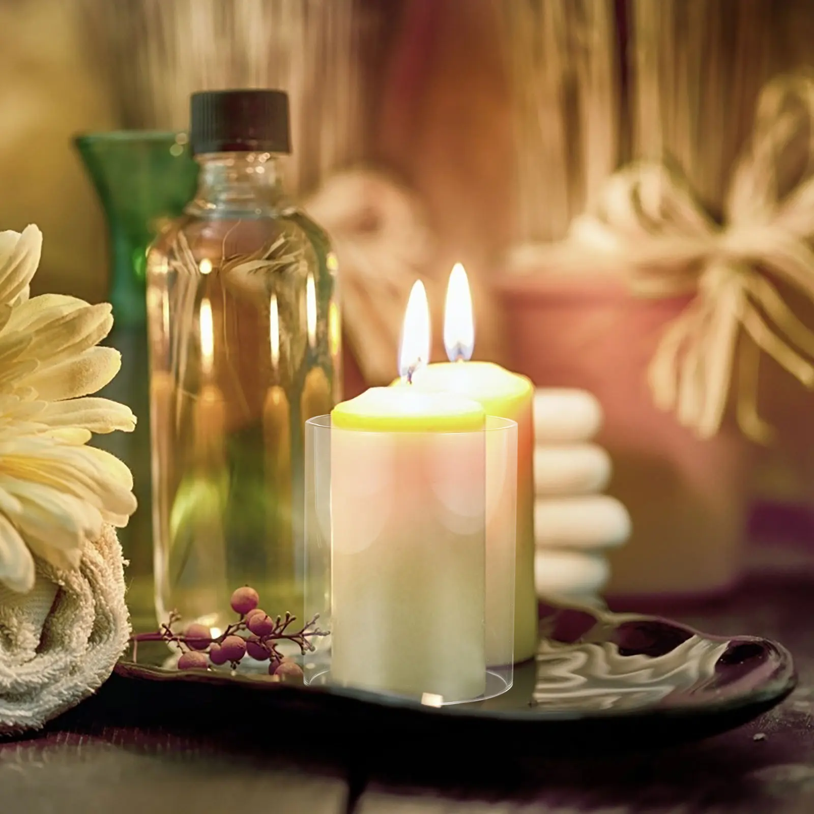 

Clear Glass Holder Sleeve Transparent Open Ended Tube Glass Chimney Decorative Shade Cover Candleholder Tube Shade