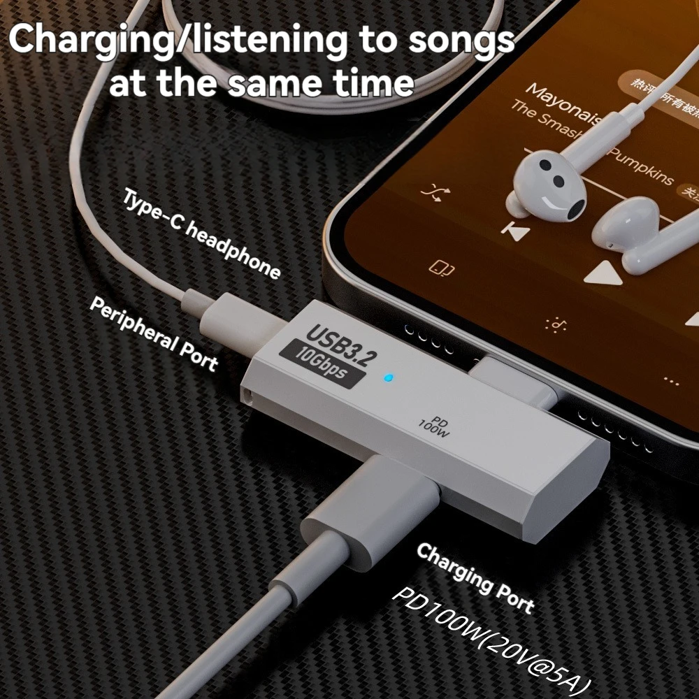 USB C 10Gbps Data Transfer Adapter with 100W PD Fast Charging Type-C Headphone Charger Splitter for Laptop Mobile phones