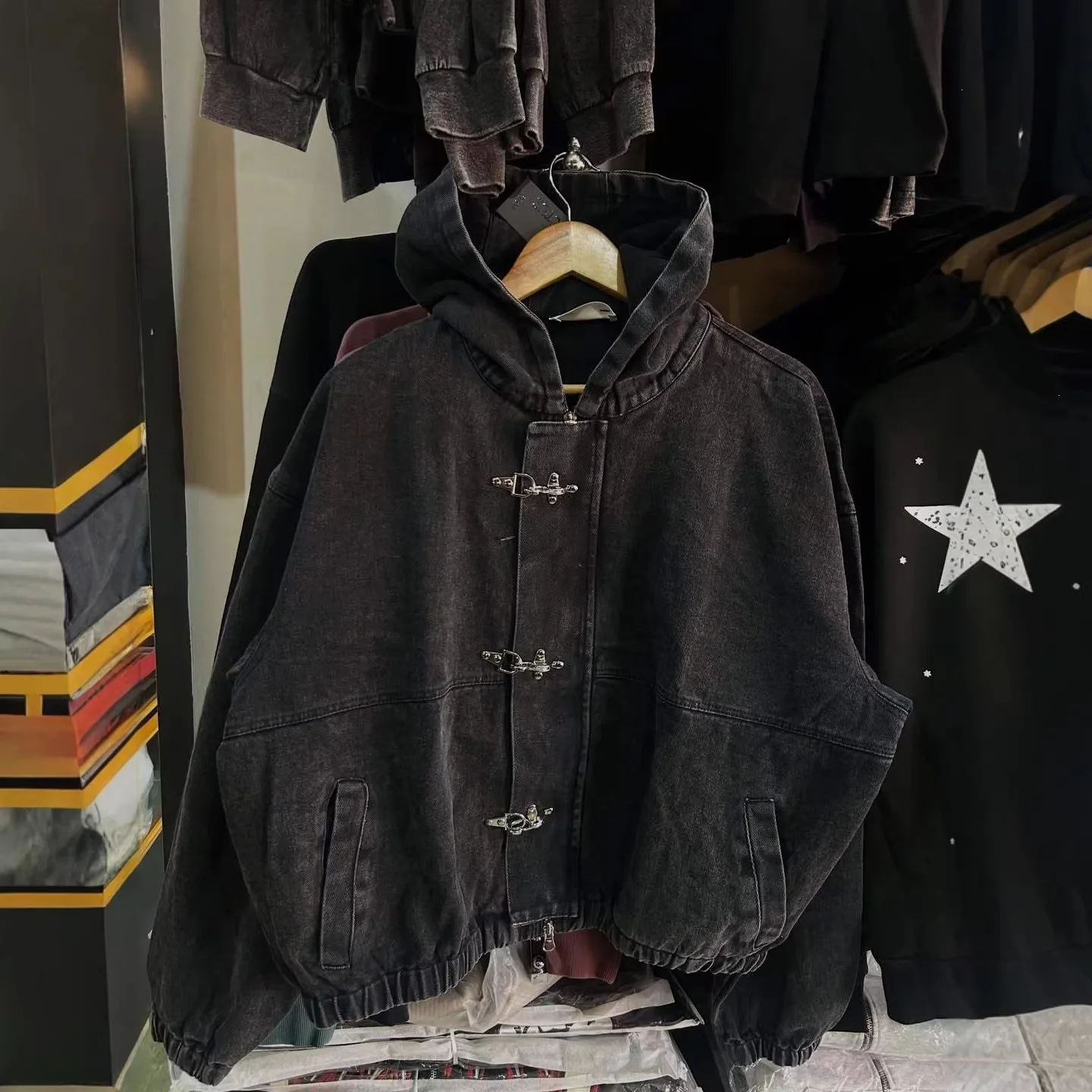European American Y2K Fashion Pure Colour New Coat High Street Goth Trend Brand Hoodie Classic Harajuku Punk Jacket Button Coat