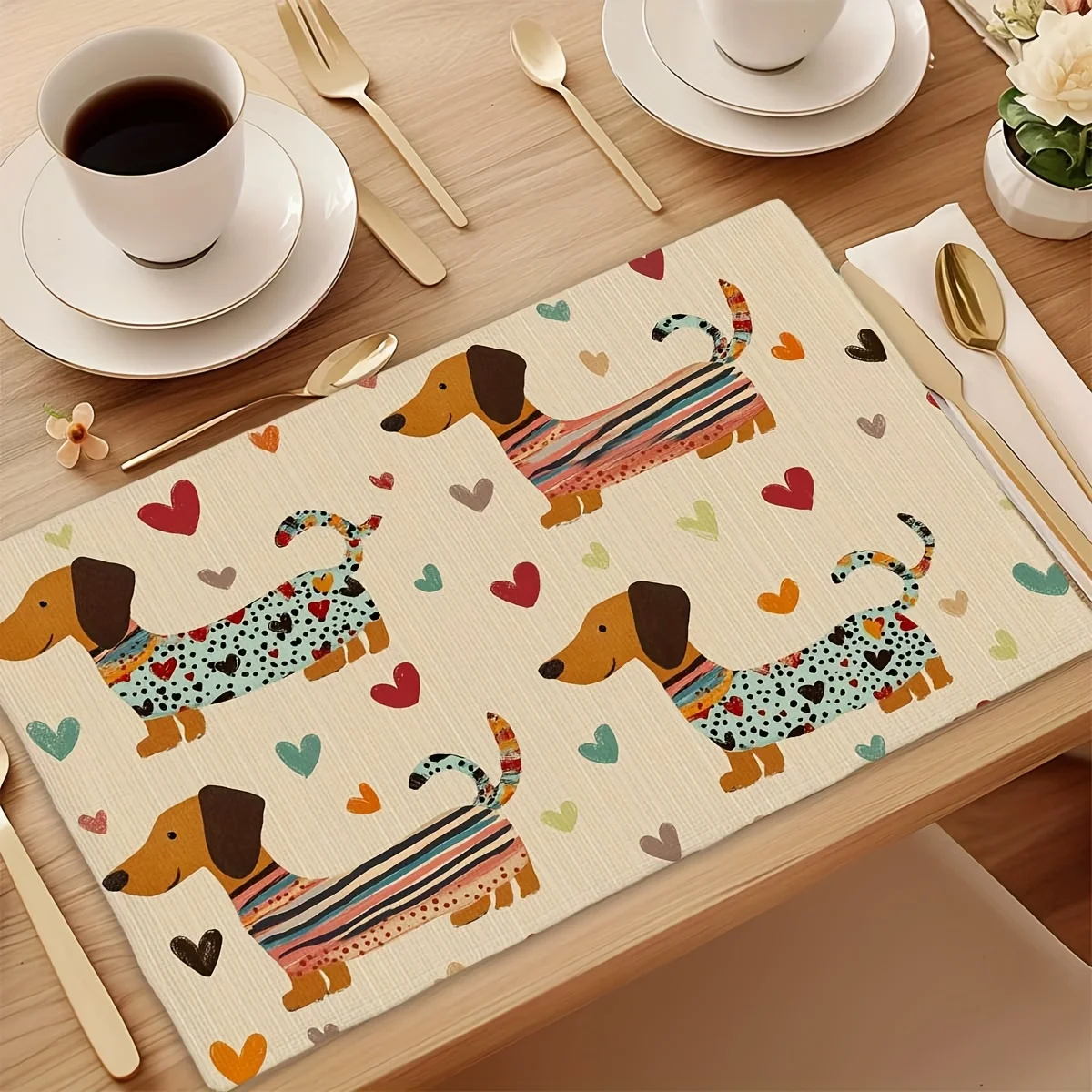 1PC Playful Dachshund & Heart Design Placemats - Adorable 