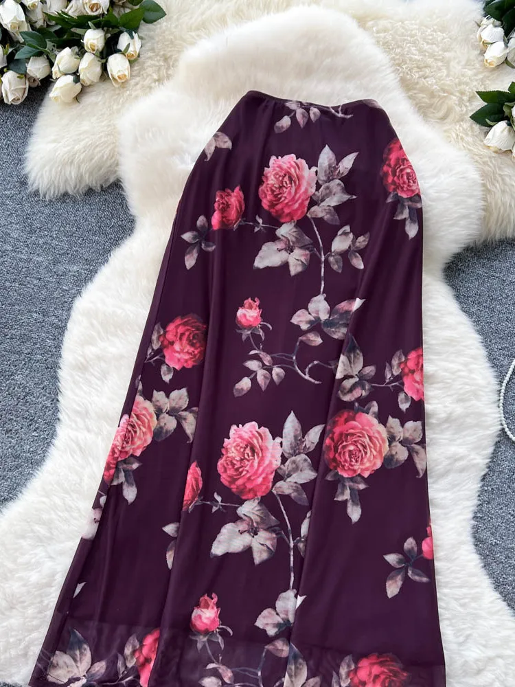 High Waist Floral Print f Skirt A-Line Midi Skirt Slimming Me Wrap Ci Commute Korean Sle Stand Fit Summer 2025