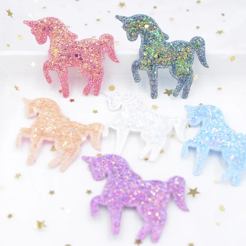 65*60mm Shiny Paillette Padded Patches Glitter Unicorn Appliques for Crafts Clothes Sewing Supplies DIY Hair Bow ornament