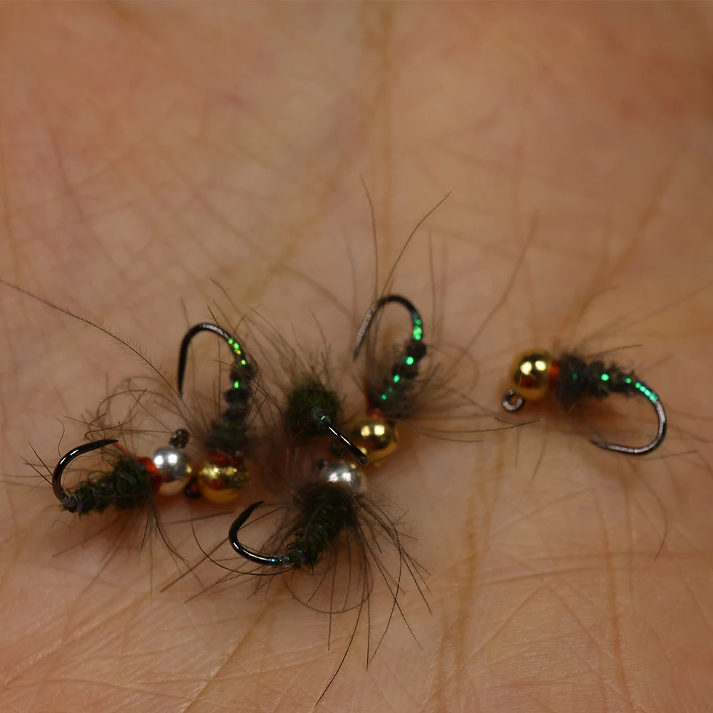 رأس خرز من التنجستين من Hustler Nymph Fly للغرق السريع، ريشة CDC، ضلع للأشعة فوق البنفسجية، لصيد سمك السلمون المرقط، مقاس الخطاف 16 #6