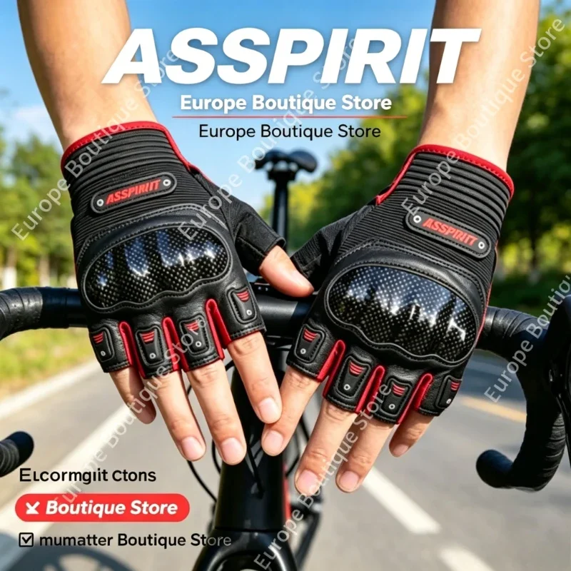 Nouveauté 2026 Été Gants de moto demi-doigts en cuir de chèvre véritable avec protection en fibre de carbone, anti-chute