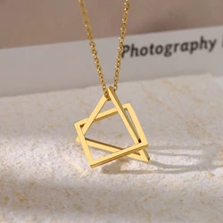 Stainless Steel Necklaces Geometry Interlocking Square Triangle Male Pendant Fashion Male Necklace For Women Jewelry Fine Gifts