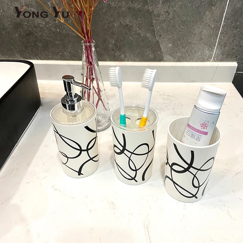 

3Pcs/set Bathroom Accessories Plastic Soap Dispenser Toothbrush Holder Rinse Mug Set for Washroom Bathroom Product