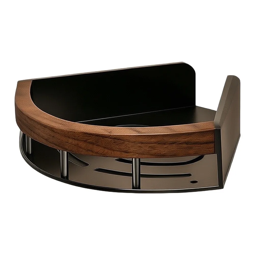 Modern Corner Storage Solution for Bathroom with Black Walnut Wood Shelf and Stainless Steel Frame 33x23.6x8cm