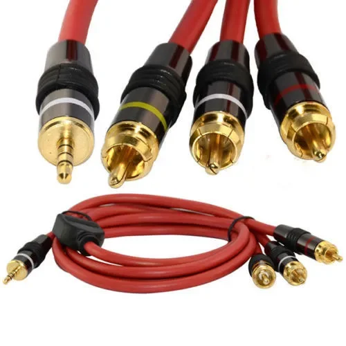 Conector trrs chapado en oro de 3,5 mm a cable de audio y vídeo RCA de 3,5 mm a 3 * Cable de conexión RCA Cable de extensión vidio de 1 m/2 m Oro