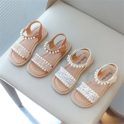 

Girls Pearl Line With Comfortable Non-slip Soft Soled Sandals, Girls 2024 Spring/summer New Fashion Stage Sandals Size:23-33