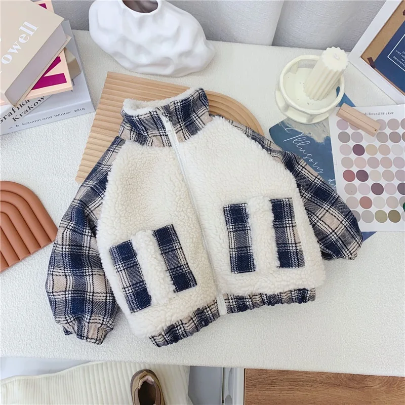 

Fashion Baby Boy Girl Winter Jacket Fleece Plaid Patchwork Infant Toddler Child Warm Coat Kid Thick Outwear Baby Clothes 1-7Y